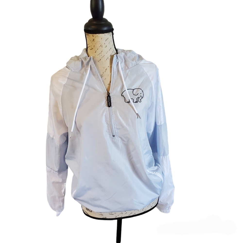 Ivory Ella windbreaker small white blue half zip hoodie pockets